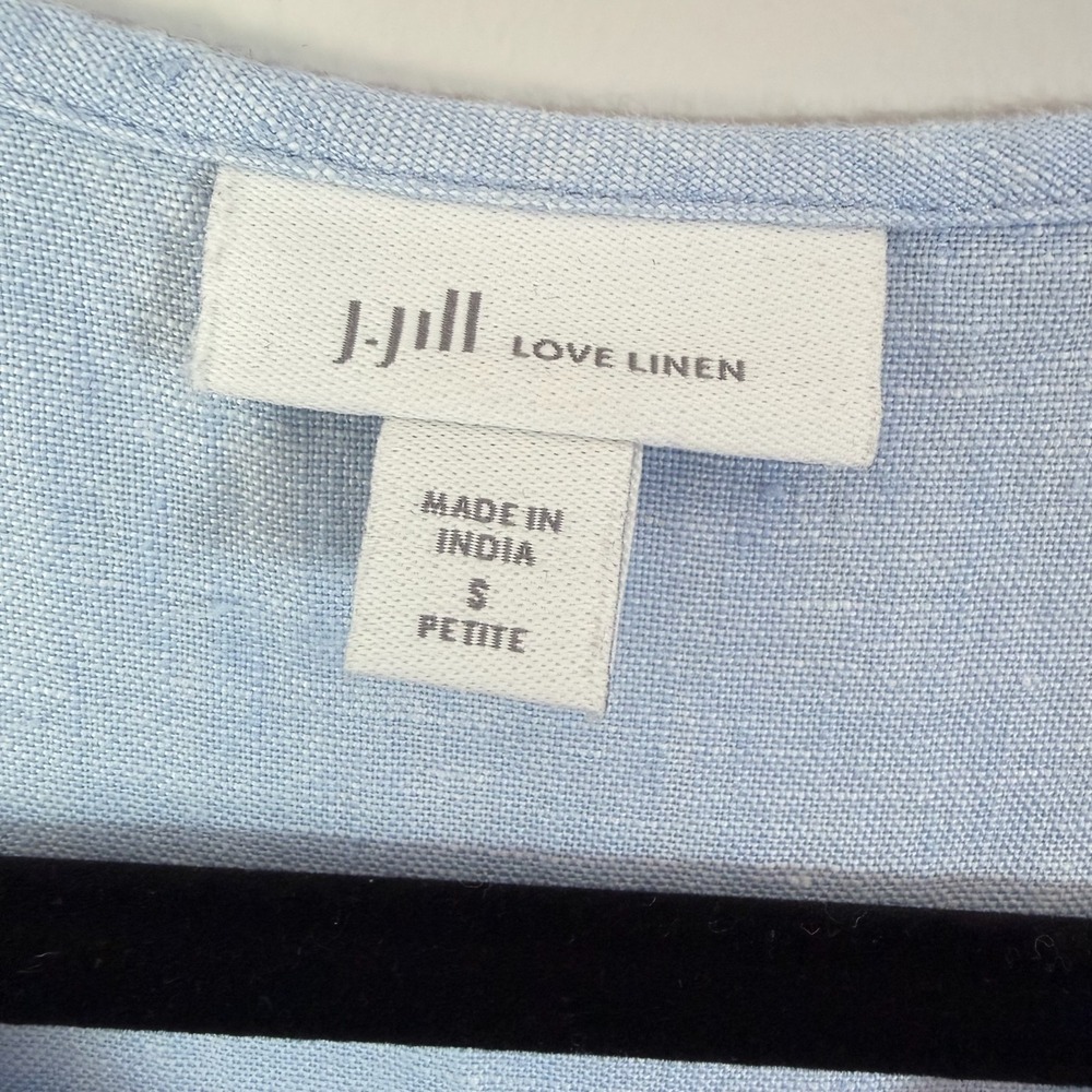 J. Jill Love Linen Dress Blue Beaded Embroidered Shift Sleeveless Tunic PS - Picture 3 of 6